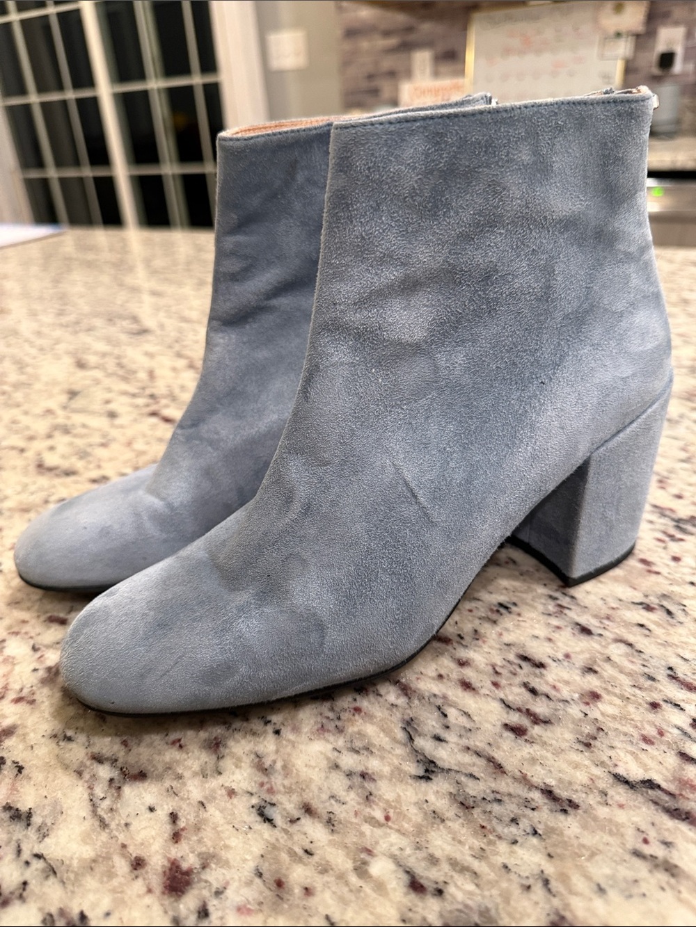 Stuart Weitzman Blue Suede Ankle Boots Block Heel Size 7N Spain
